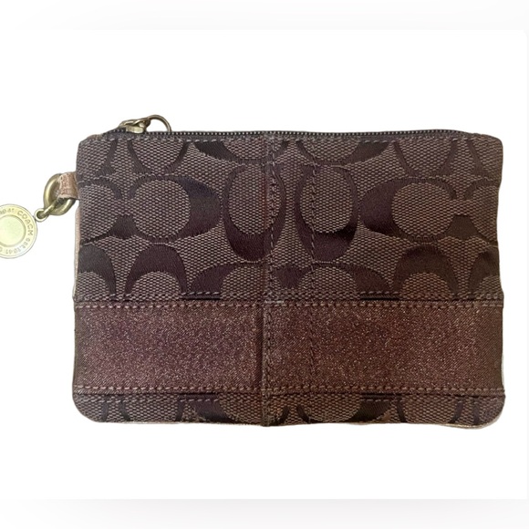 Coach Legacy Signature Wristlet Wallet Clutch with After Market Chain Brown - Picture 3 of 16